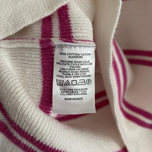 Loft Outlet Women Sz S White/Pink Striped Split V-Neck 3/4 Sleeve Sweater - Picture 8 of 9